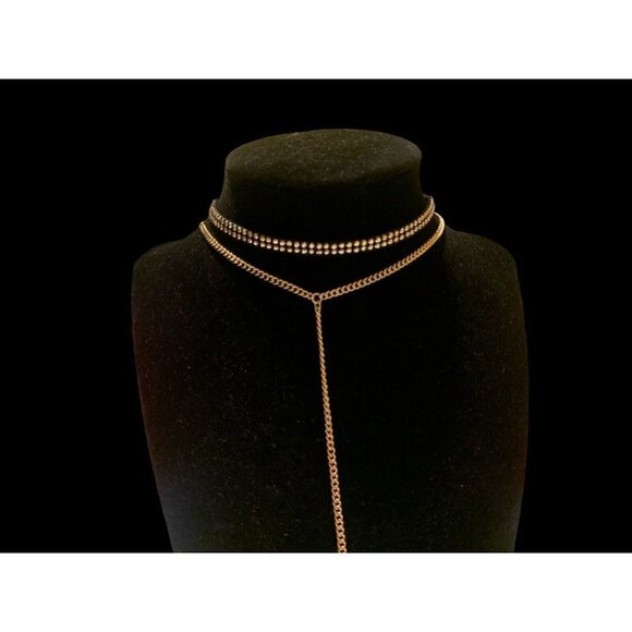 Carisma Layered Necklace Set Black Studded Choker Gold Chain Stone Pendant - Picture 2 of 9